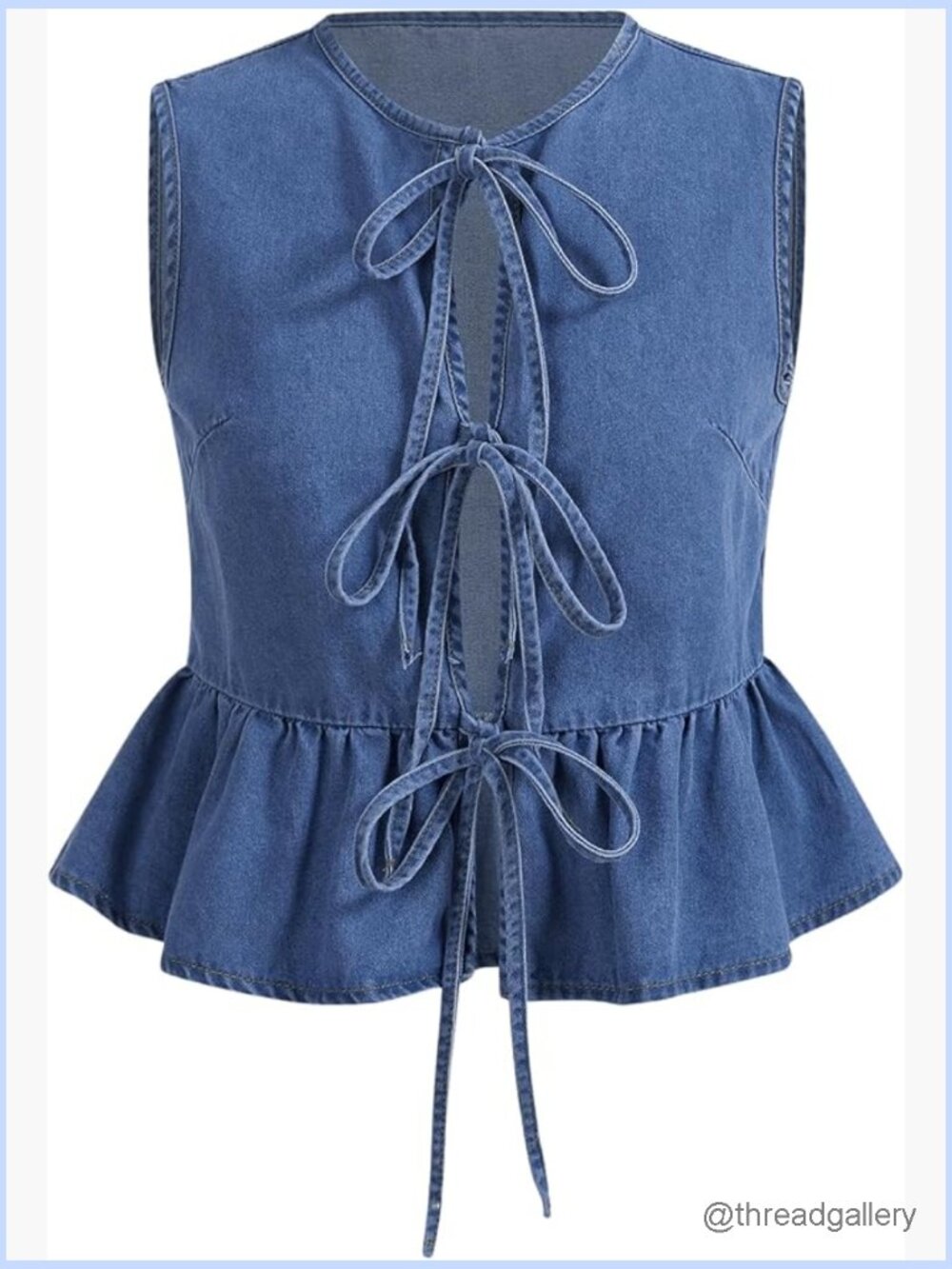 Plus Size Denim Vest Sleeveless Crew Neck Ruffle Hem Jean Jacket